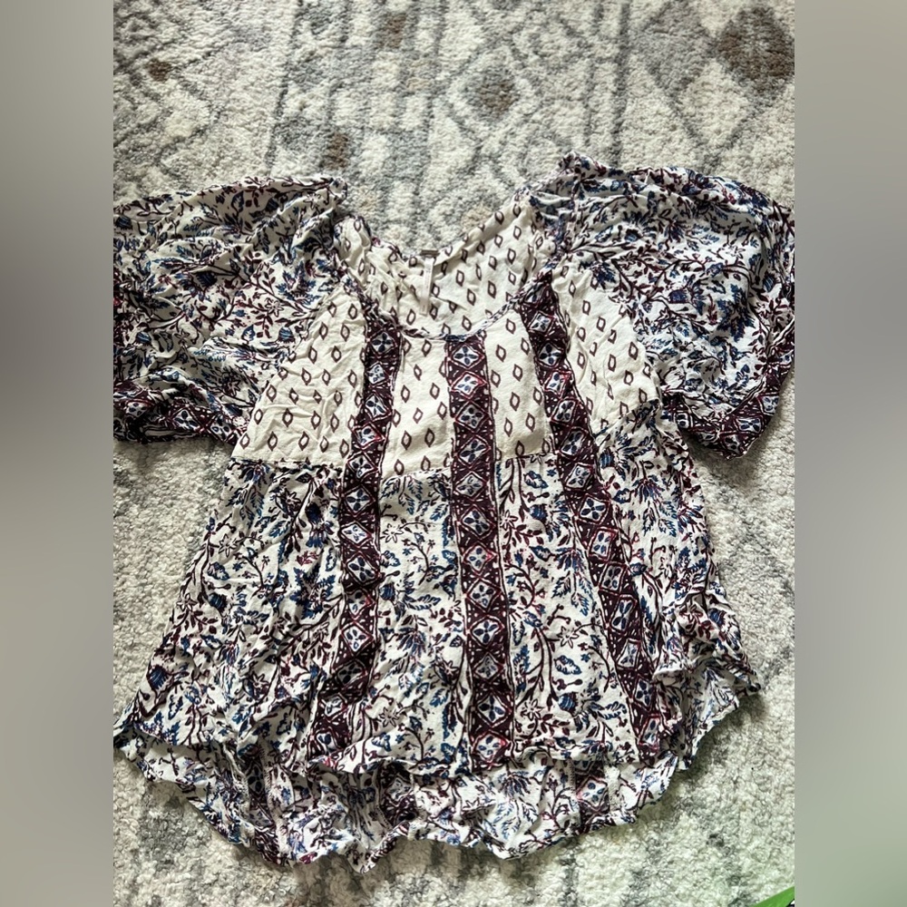Preowned Free People Flutter Sleeve Aztec Boho Bohemian Size S
